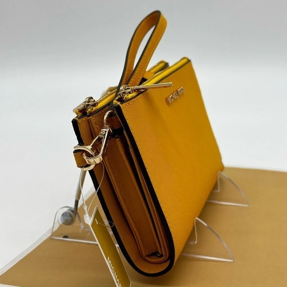 Michael Kors Large Double Zip Wallet Wristlet Jasmine Yellow - Picture 5 of 10